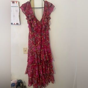 Wayf Beautiful Red/ Magenta Ruffle Dress